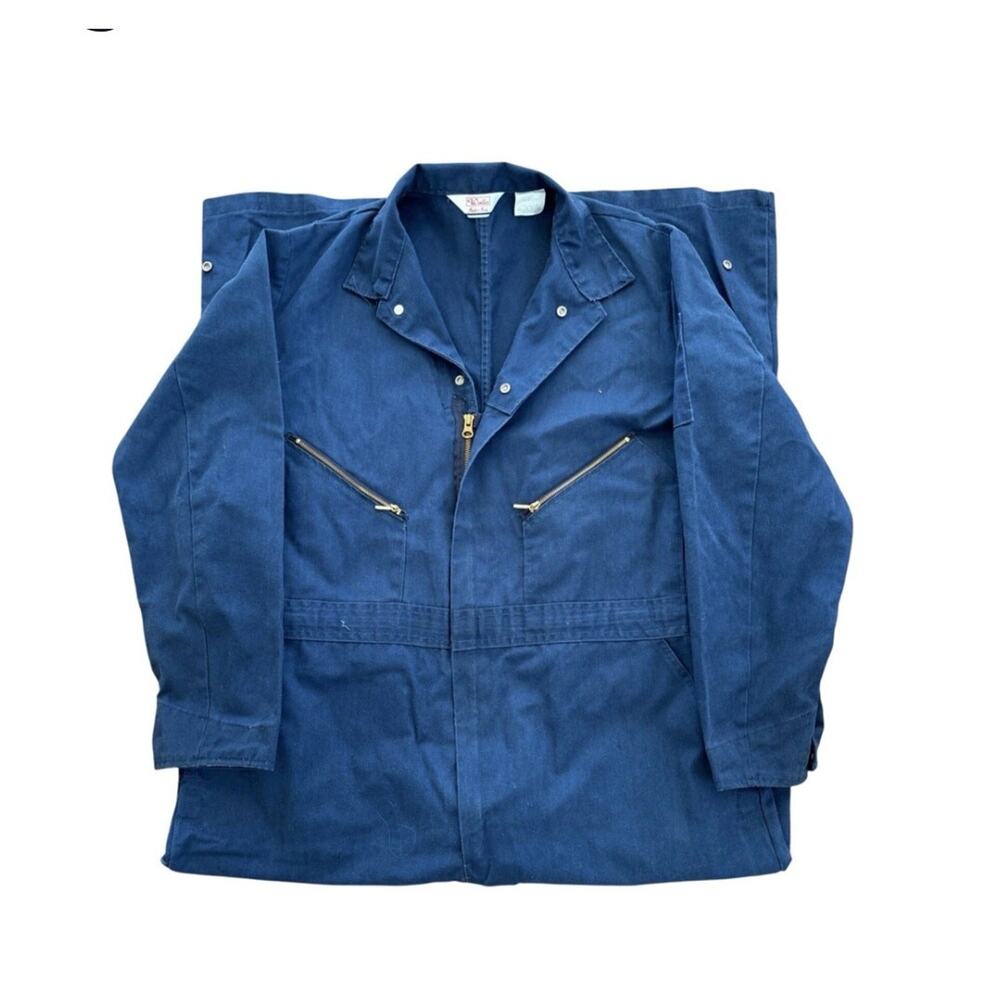 Vintage WALLS Zero Zone Farm Mechanic One Piece Suit Blue zip Mens 46 Short